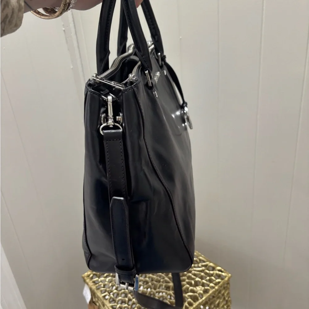 Michael Kors Black Leather Tote with Silver Charm